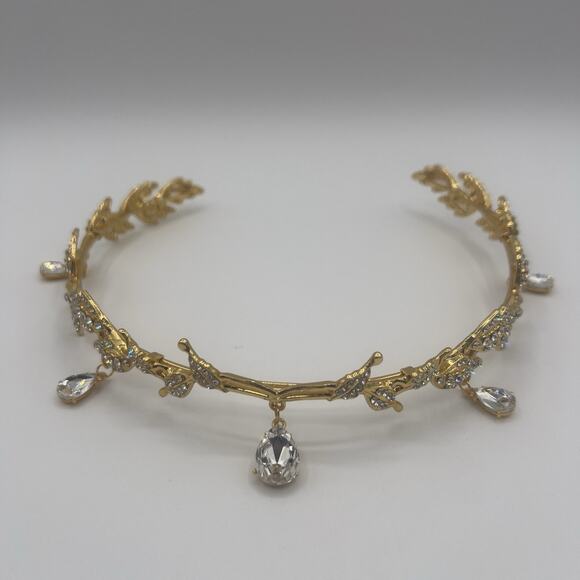 Gold Elf Tiara Crown with Clear Gem & 2 Pairs Elf Ears Fairy Cosplay Costume - Picture 5 of 9